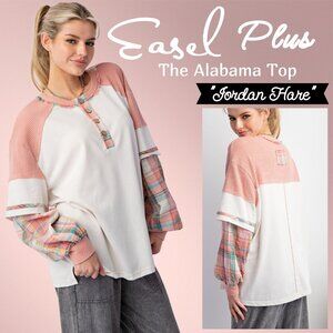 EASEL "Alabama Top - Talladega" Loose Fit Henley Layered Look Mineral Washed Top